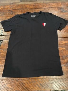 riot society Black Tee with Red & White Skull Chest Graphic